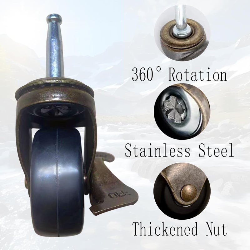 BAISASY 2.0 Inch Antique Caster Wheels, Furniture Wheels 5/16 Inch x 1-1/2 Inch (8 x 38mm) Stem Caster for Furniture Sofa Chair Cabinet Set of 4 - Image 4